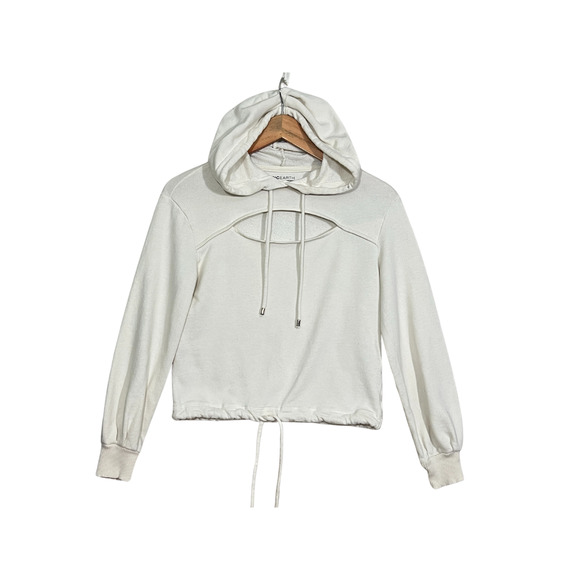 INC Earth Pullover Shirt Womens XS Cream Fleece Sporty Cutout Cropped Hoodie - Picture 4 of 8